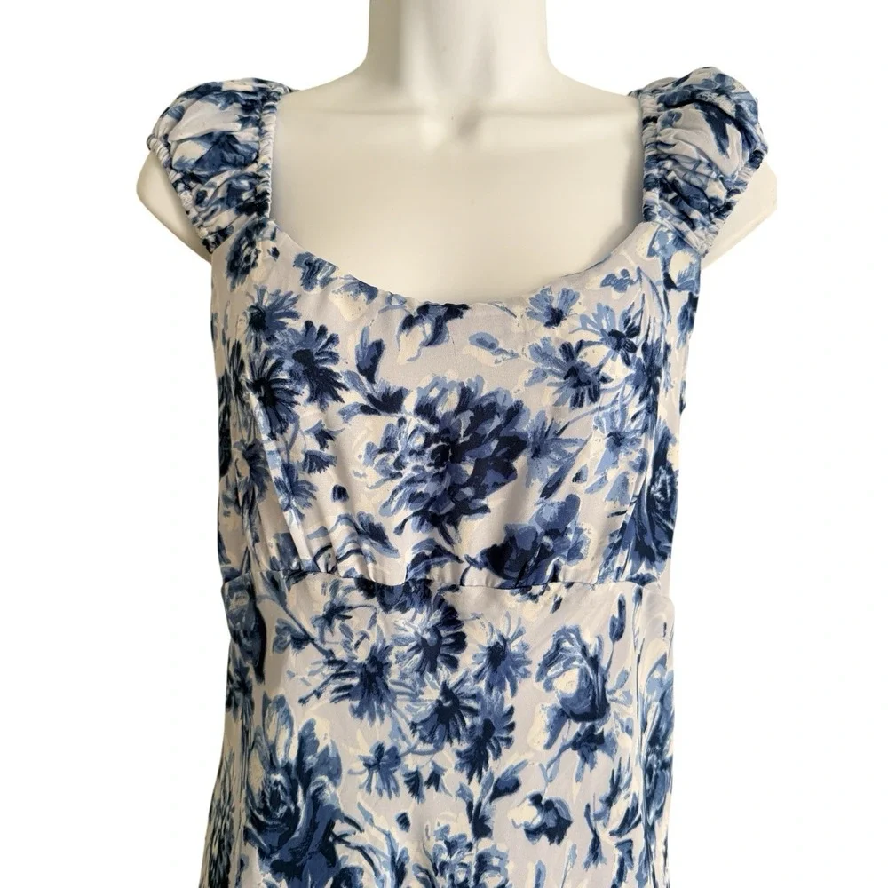 Abercrombie & Fitch Floral Maxi Dress LT TALL Blue White‎ Cottagecore Side Smock